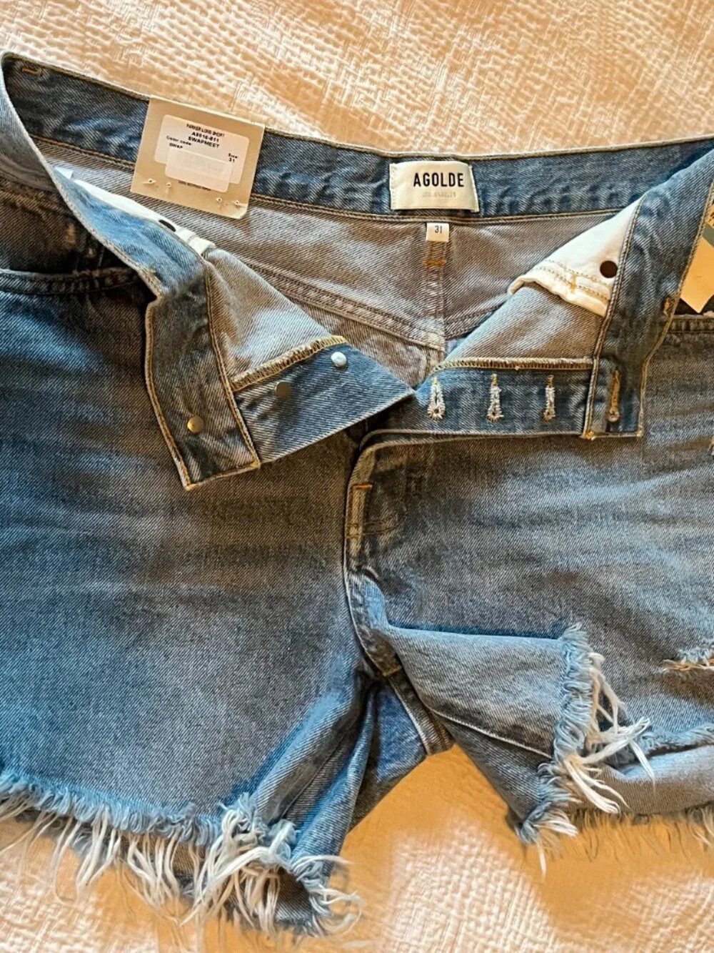 NWT AGOLDE Parker Long Shorts 31 SwapMeet High Rise Distressed Denim